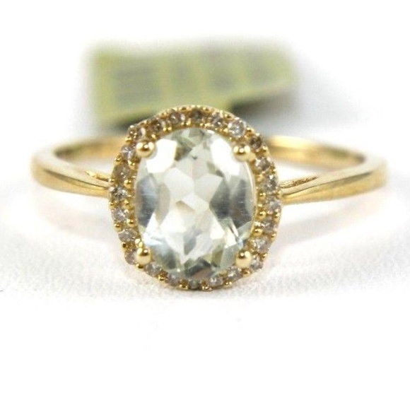 Oval Green Amethyst & Diamond Ring 14k YG 1.35Ct